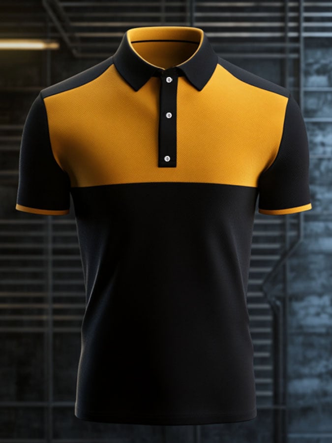 Camisa polo casual clásico Contrast Color estampado ejecutivo de manga corta para hombre