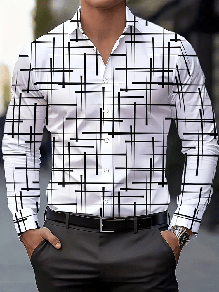 Camisa Street Style ejecutivo casual estampado de manga larga para hombre