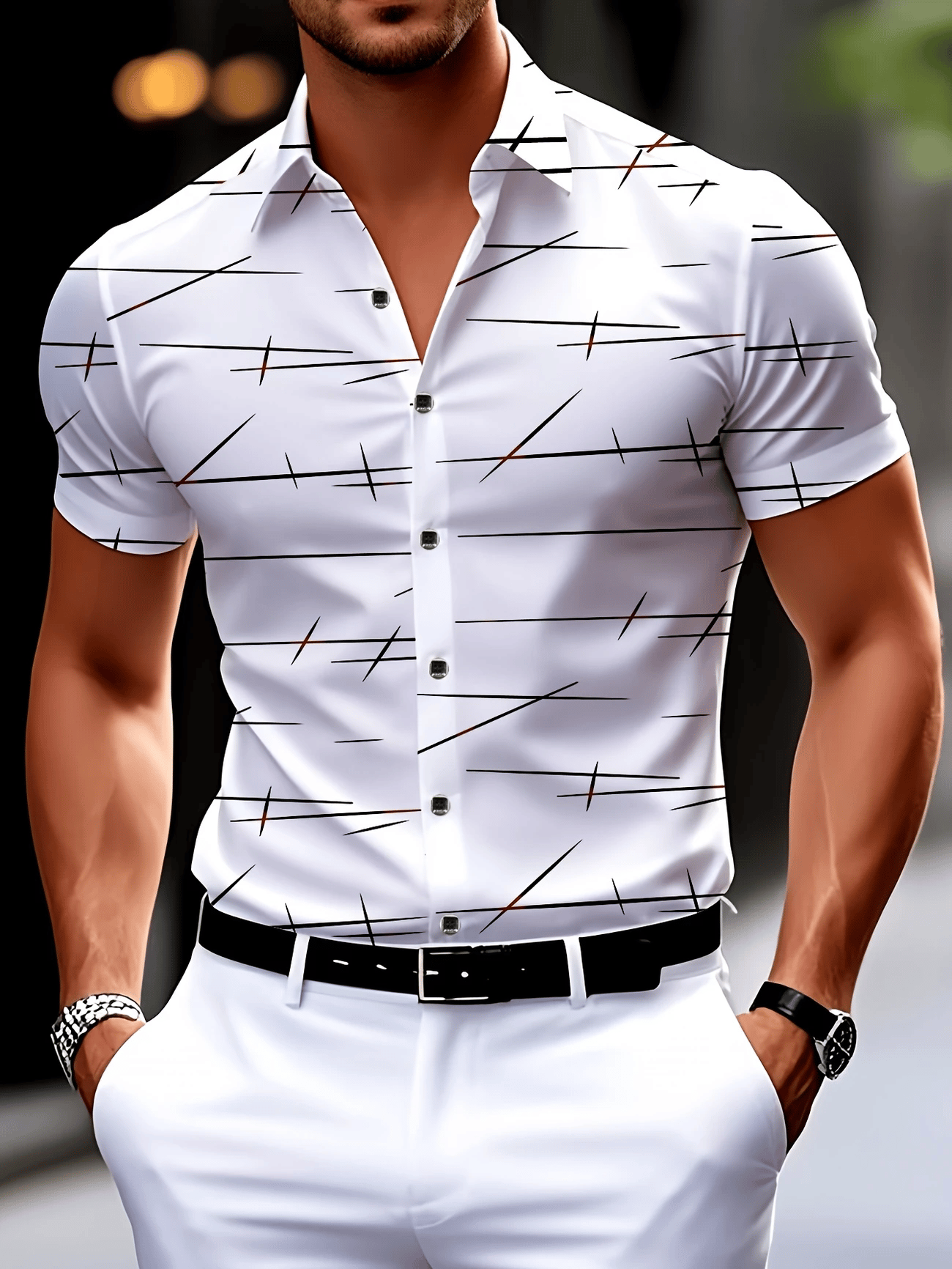 Camisa ejecutivo casual Button de manga corta para hombre