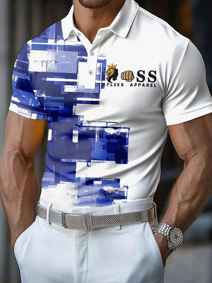 Camisa polo retro Letter Design estampado casual para hombre
