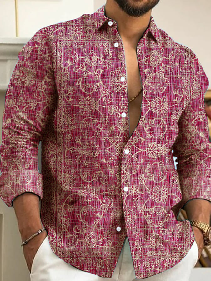 Camisa Ethnic retro Pattern Lapel para hombre
