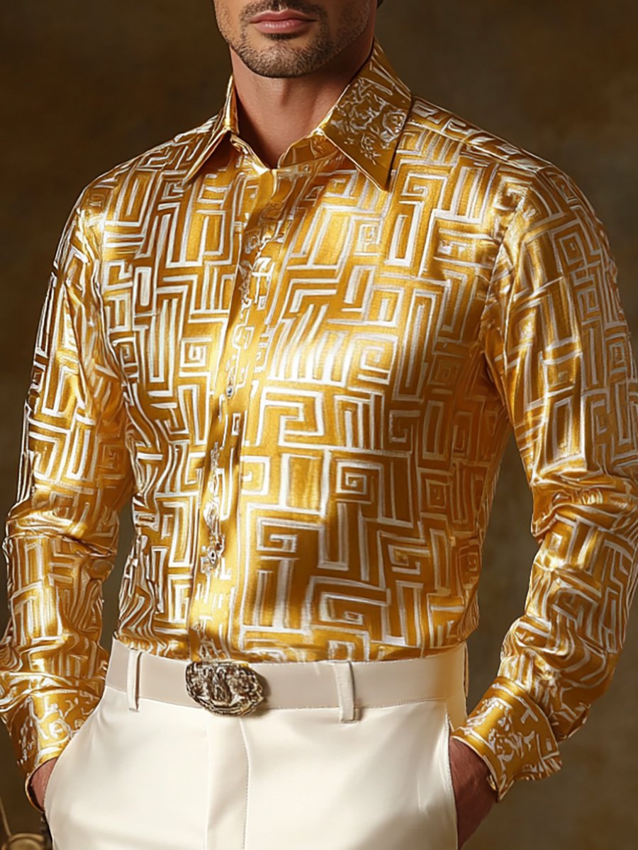 Camisa satén de lujo vintage ejecutivo de manga larga para hombre