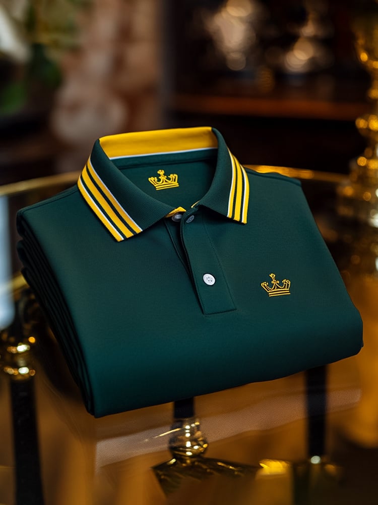 Camisa polo clásico ejecutivo Check Button de manga corta para hombre
