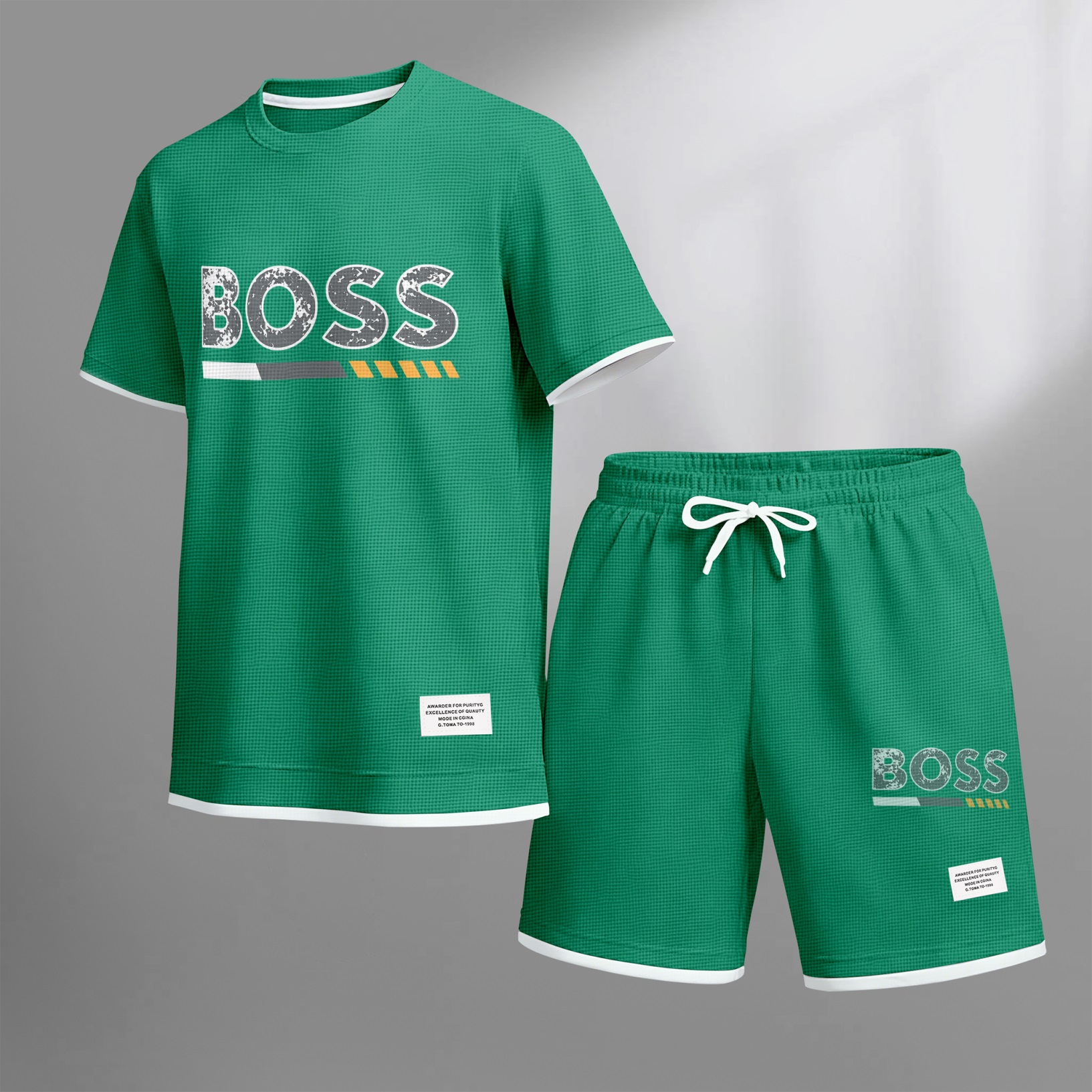 Camisa de lujo tejido tipo waffle de manga corta & shorts Set 13 para hombre