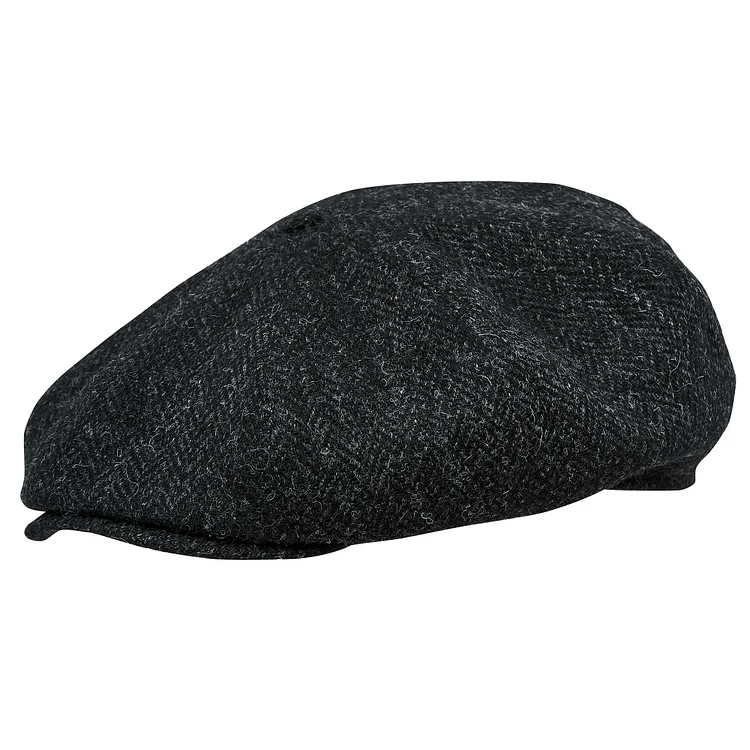 Gorras Genuine Scottish Harris Tweed 8 Panels Man lana Large Crown BLACK