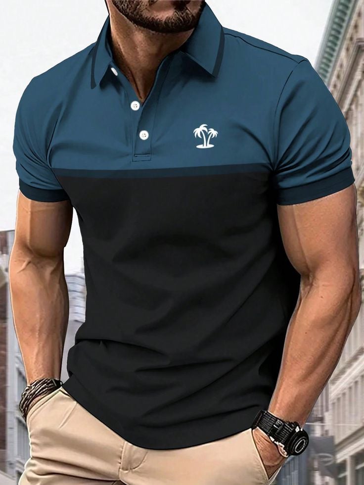 Camisa polo ejecutivo Logo con botones de manga corta para hombre