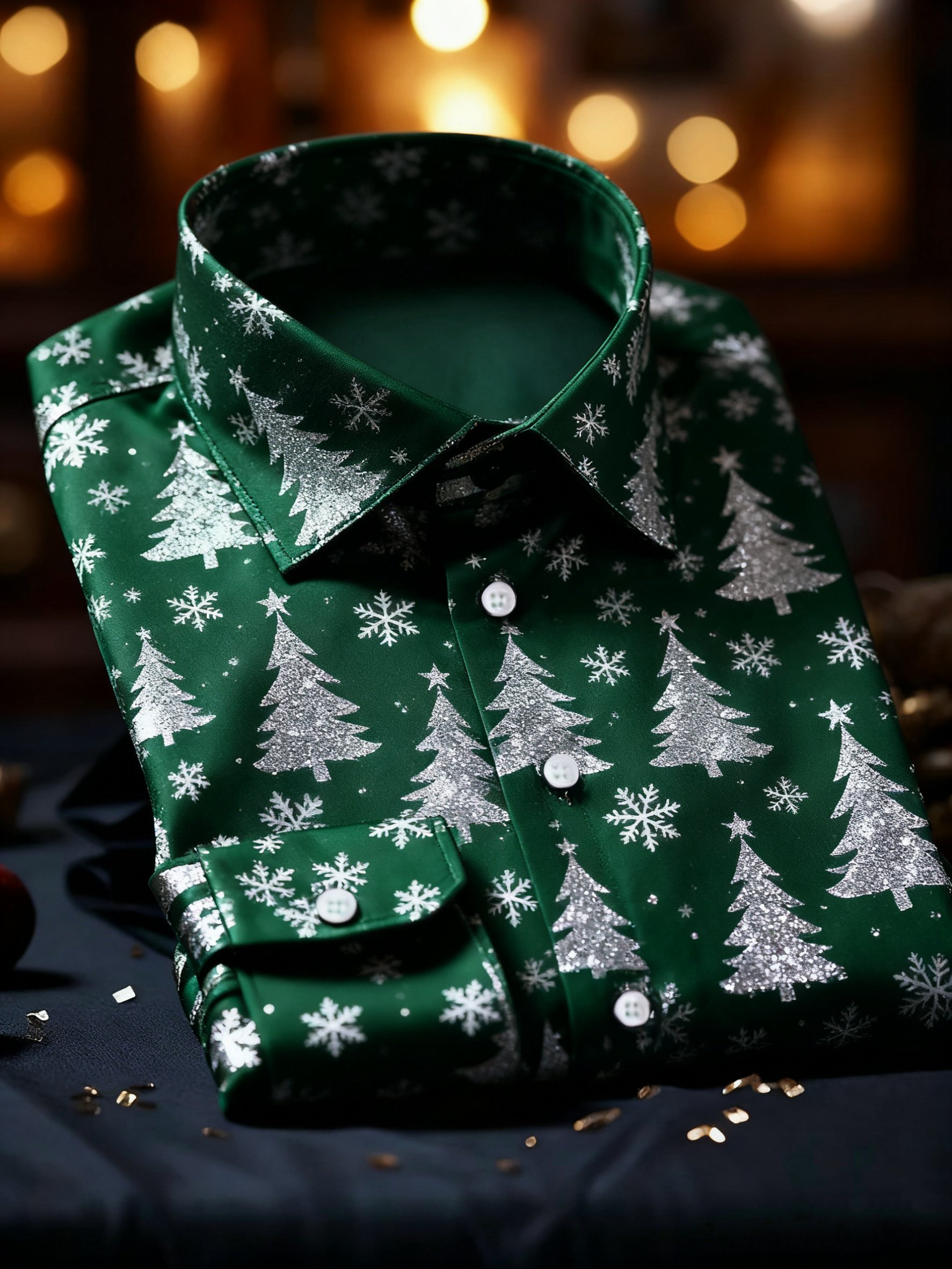 Camisa de lujo Christmas Party de manga larga con botones para hombre