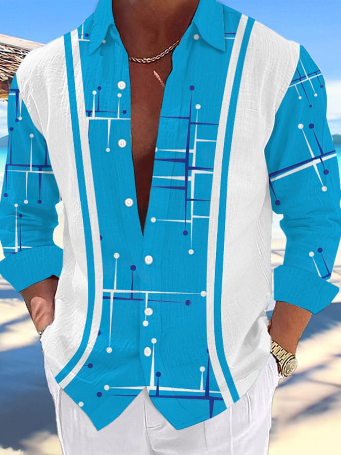 Camisa de moda Geometric estampado Resort casual (With Pockets) para hombre