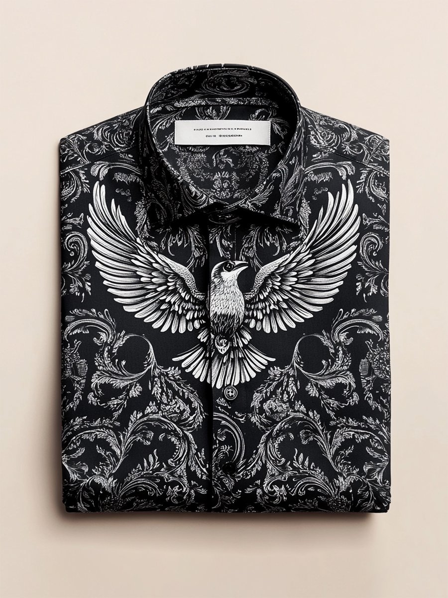 Camisa satén de lujo vintage ejecutivo de manga larga para hombre