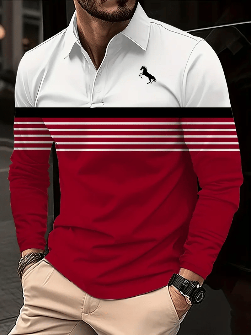 Camisa polo ejecutivo casual a rayas de manga larga para hombre