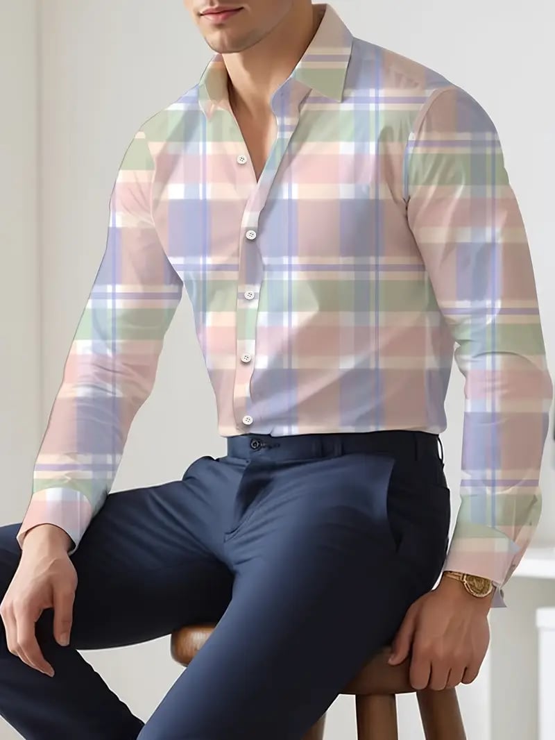 Camisa Street Style ejecutivo casual estampado de manga larga para hombre