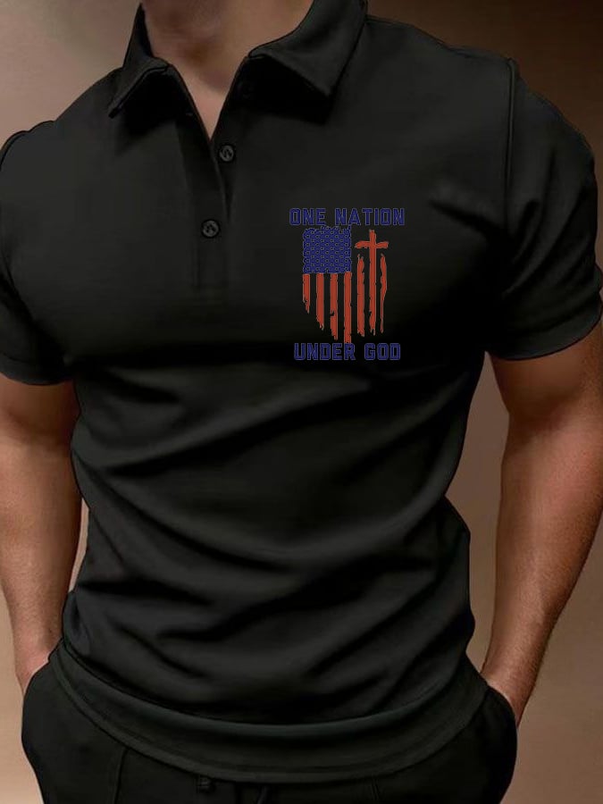Camisa polo Flag Cross estampado Button casual para hombre