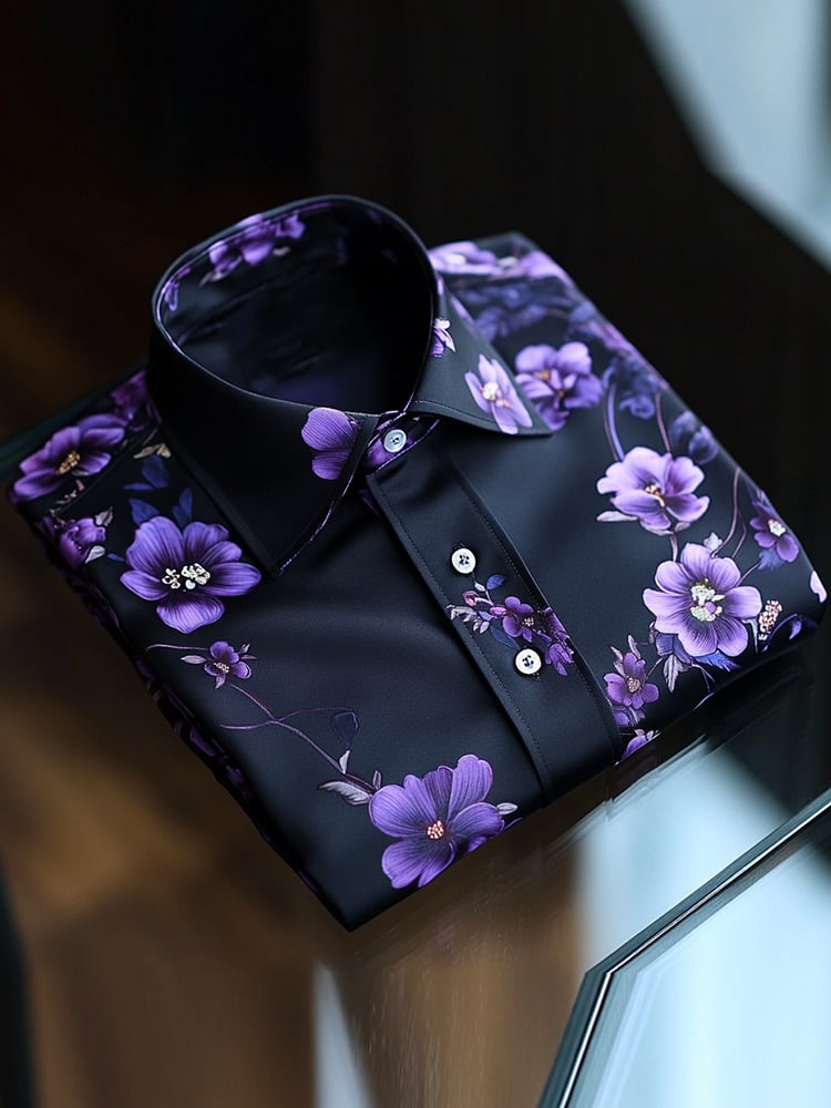 Camisa ejecutivo purple floral solapa de manga corta para hombre