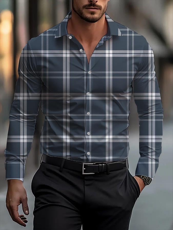 Camisa ejecutivo casual a rayas de manga larga para hombre