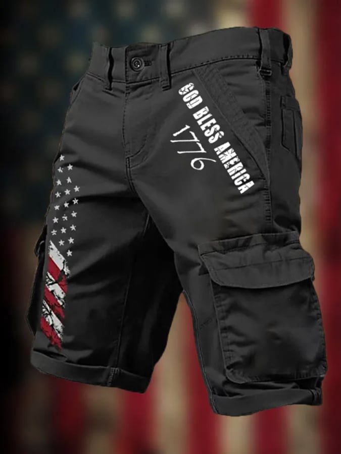 Shorts retro Flag Multi-bolsillo estampado para hombre