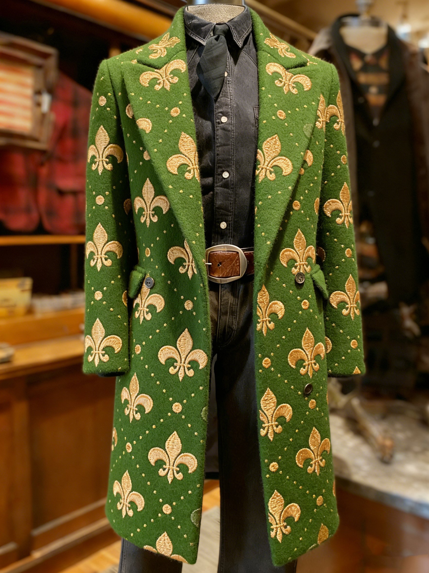 Abrigo ejecutivo vintage Mardi Gras Fleur-de-lis estampado Long lana para hombre