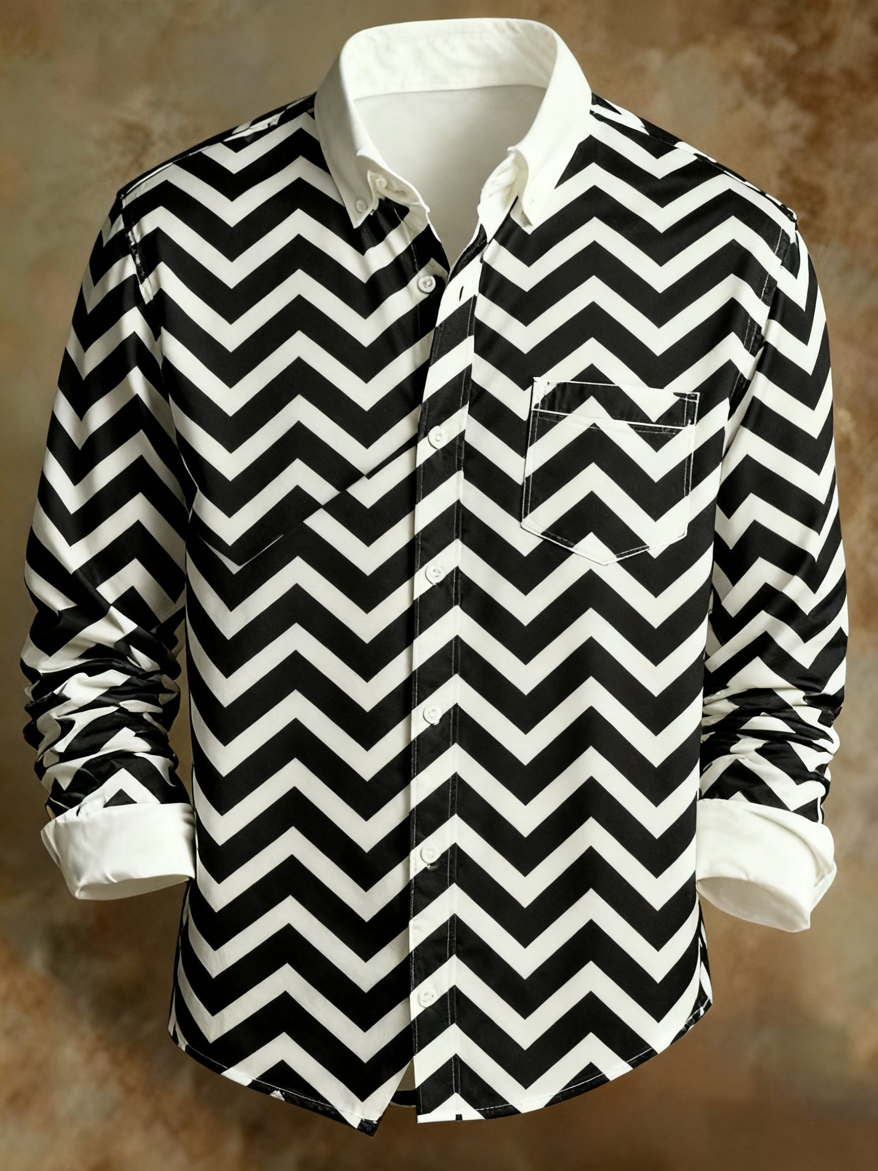 Camisa retro Abstract Art estampado Chevron rayas ejecutivo Style para hombre
