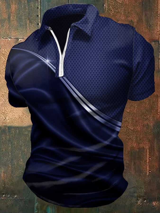 Camisa polo casual degradado gráfico estampado con cierre para hombre