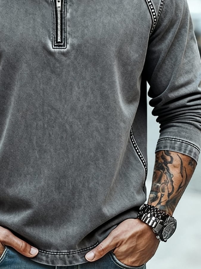 Sudadera vintage Washed and desgastado para exterior con cierre con gorrasucha para hombre