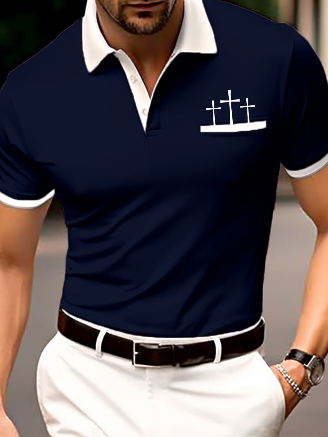 Camisa polo retro Faith casual estampado para hombre