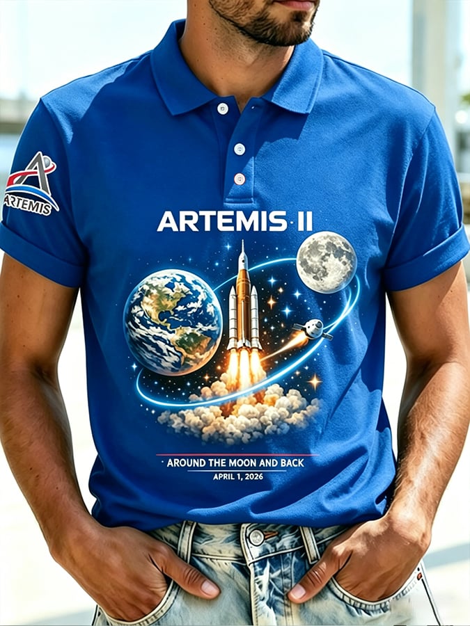 Camisa polo retro Artemis II 2026 Rocket Launch estampado