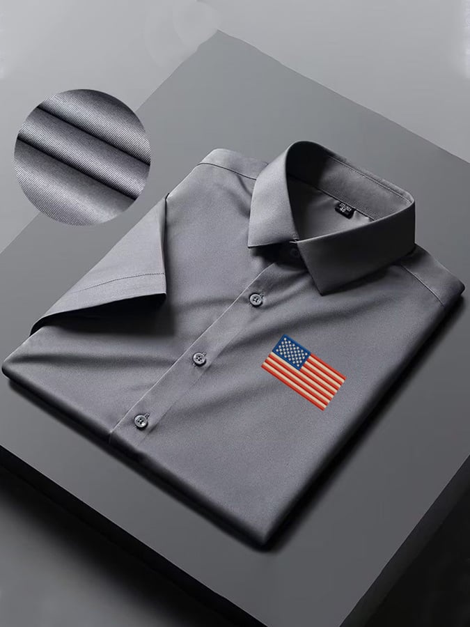 Camisa Independence Day American Flag casual de manga corta para hombre