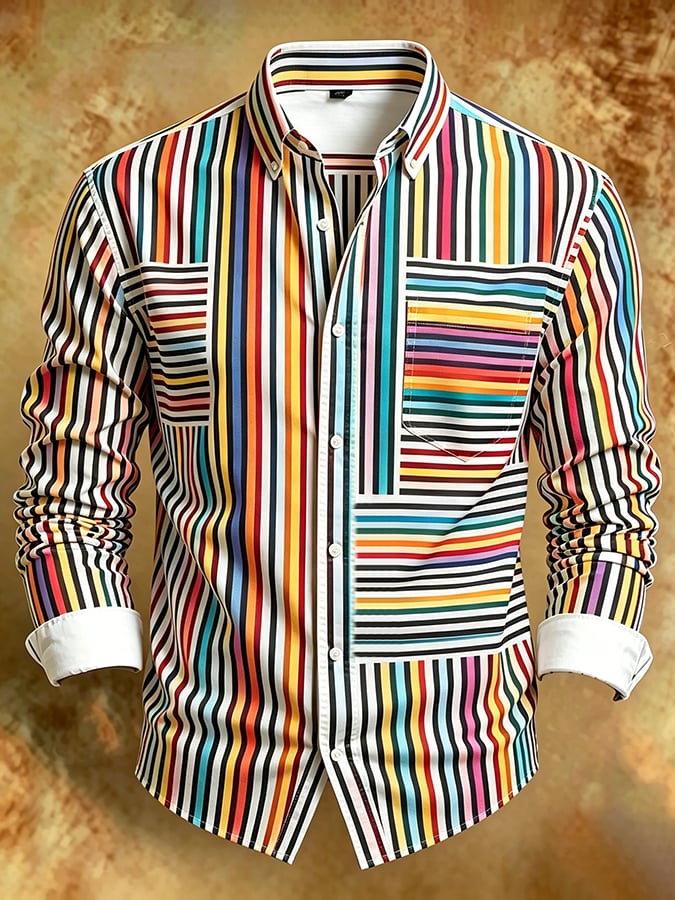 Camisa retro Abstract Art estampado Comfortable ejecutivo Style para hombre