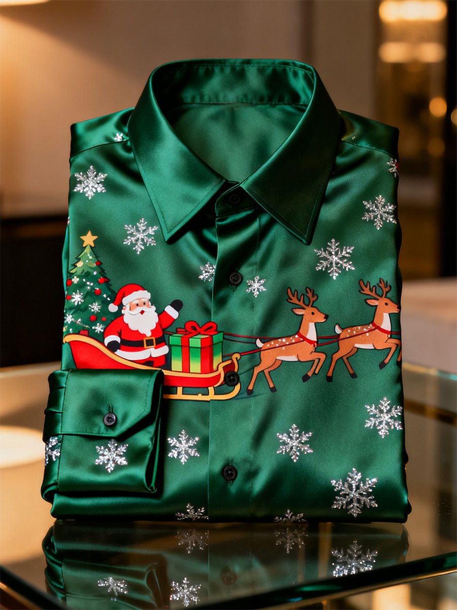 Camisa Luxurious satén Christmas de manga larga para hombre