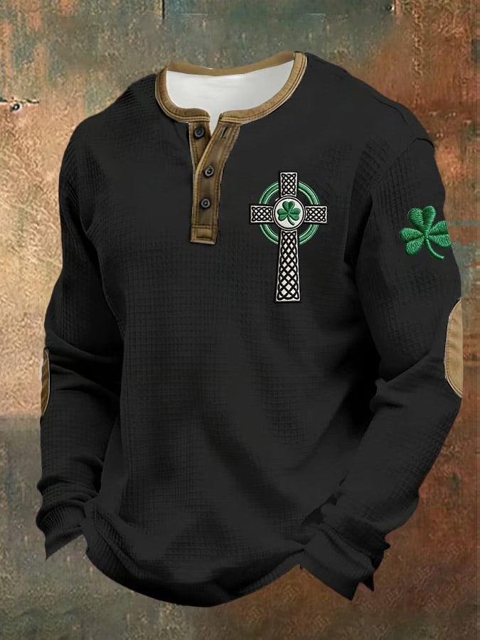 Camisa St. Patrick's Day estampado casual Henley para hombre