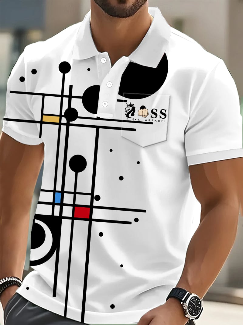 Casual ejecutivo Abstract geométrico Contrast Color Polo (With bolsillos) para hombre