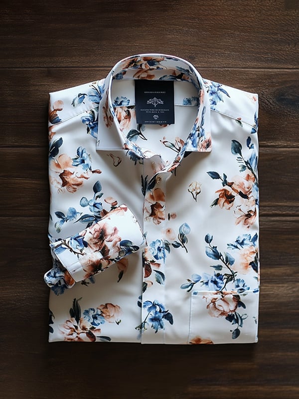 Camisa casual Watercolor floral estampado de manga larga para hombre