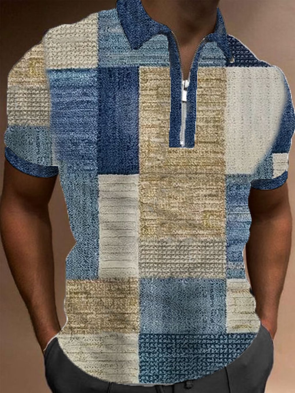 Camisa polo Resort Style estampado Zip cuello para hombre