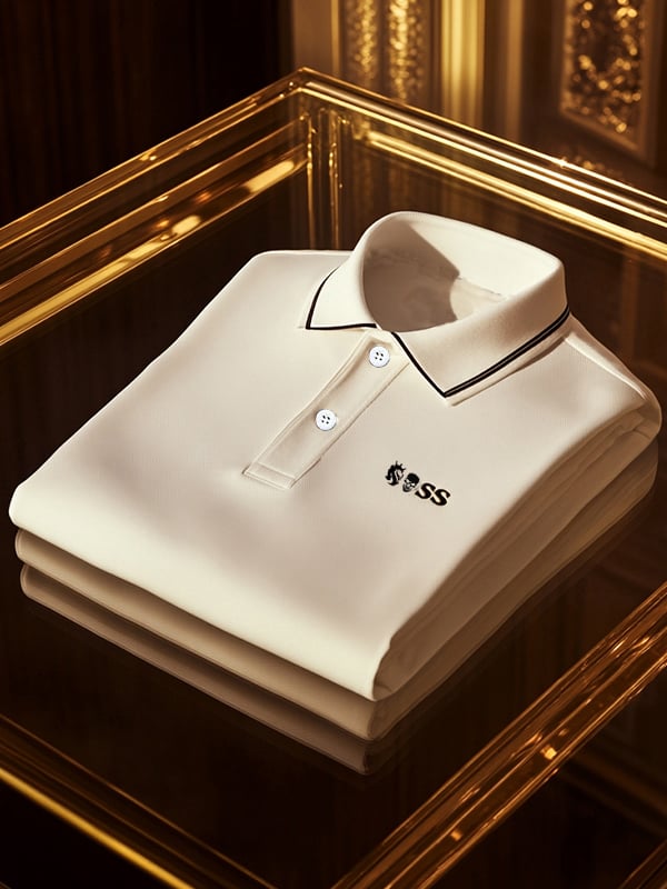 Camisa polo retro ejecutivo rayas estampado de manga larga para hombre
