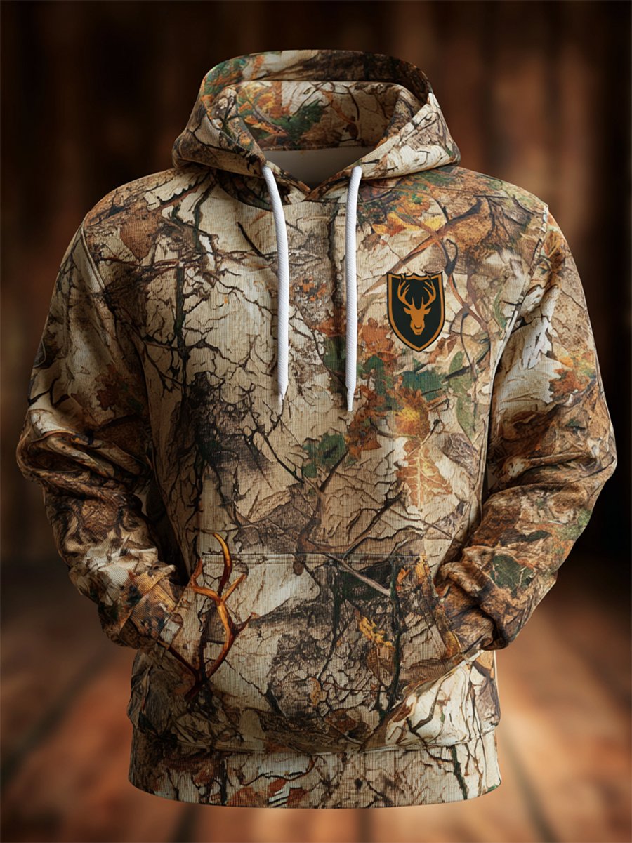 Sudadera retro Leaf camuflaje Hunting con gorrasucha para hombre