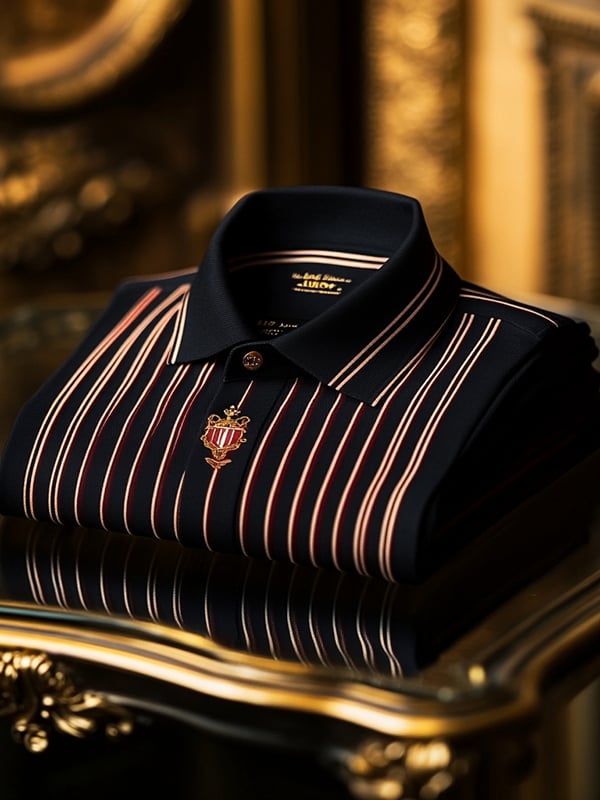 Camisa polo retro ejecutivo rayas estampado de manga larga para hombre
