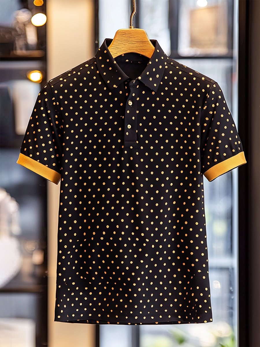 Camisa polo casual ejecutivo Polka Dot estampado Button de manga corta para hombre