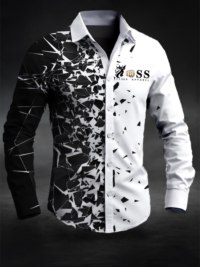 Camisa retro Letter Design estampado ejecutivo de manga larga para hombre