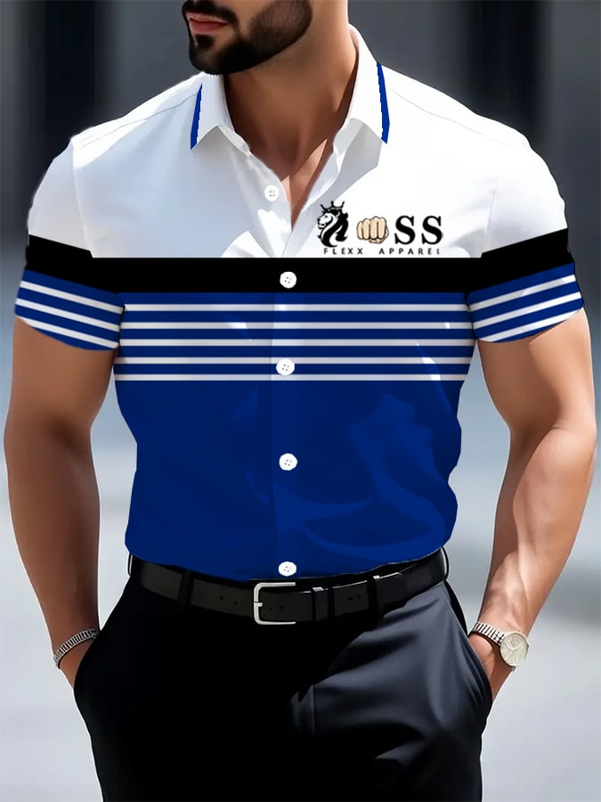 Camisa retro Letter Design estampado ejecutivo de manga corta para hombre