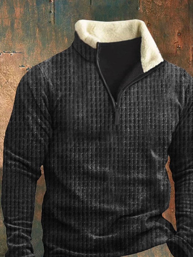 Sudadera casual cierre solapa de manga larga para hombre
