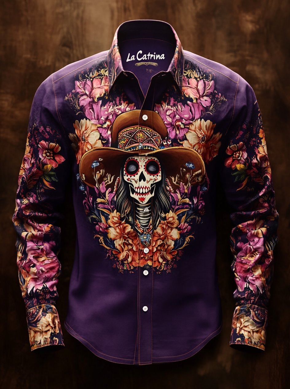 Camisa Western retro Tribal Totem estampado de manga larga para hombre