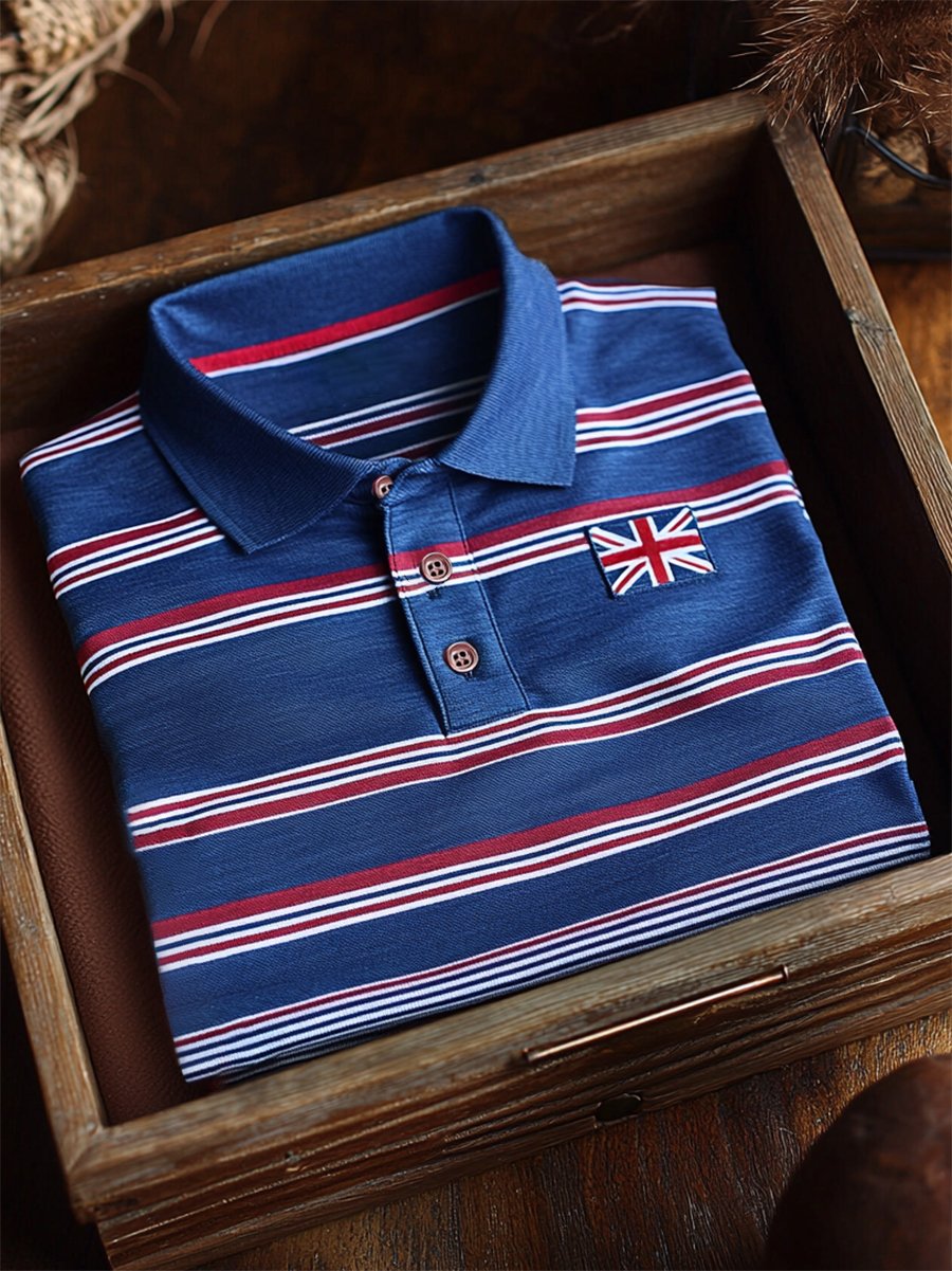 Camisa polo ejecutivo casual Union Jack Button de manga corta para hombre