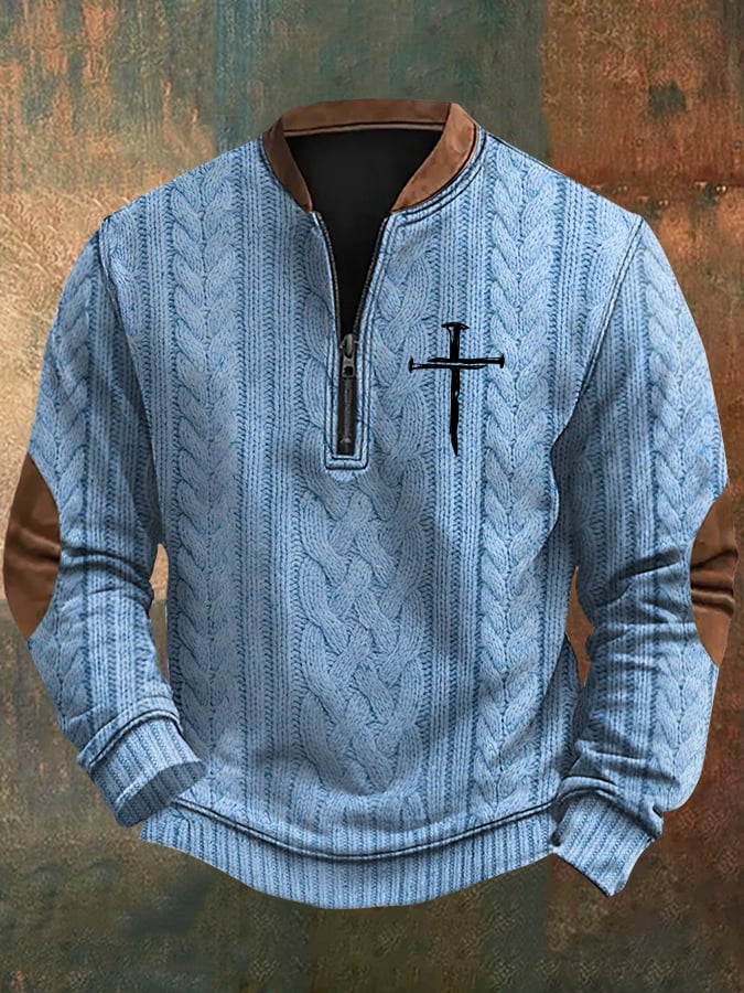 Sudadera Faith Cross estampado cierre Neck tejido para hombre