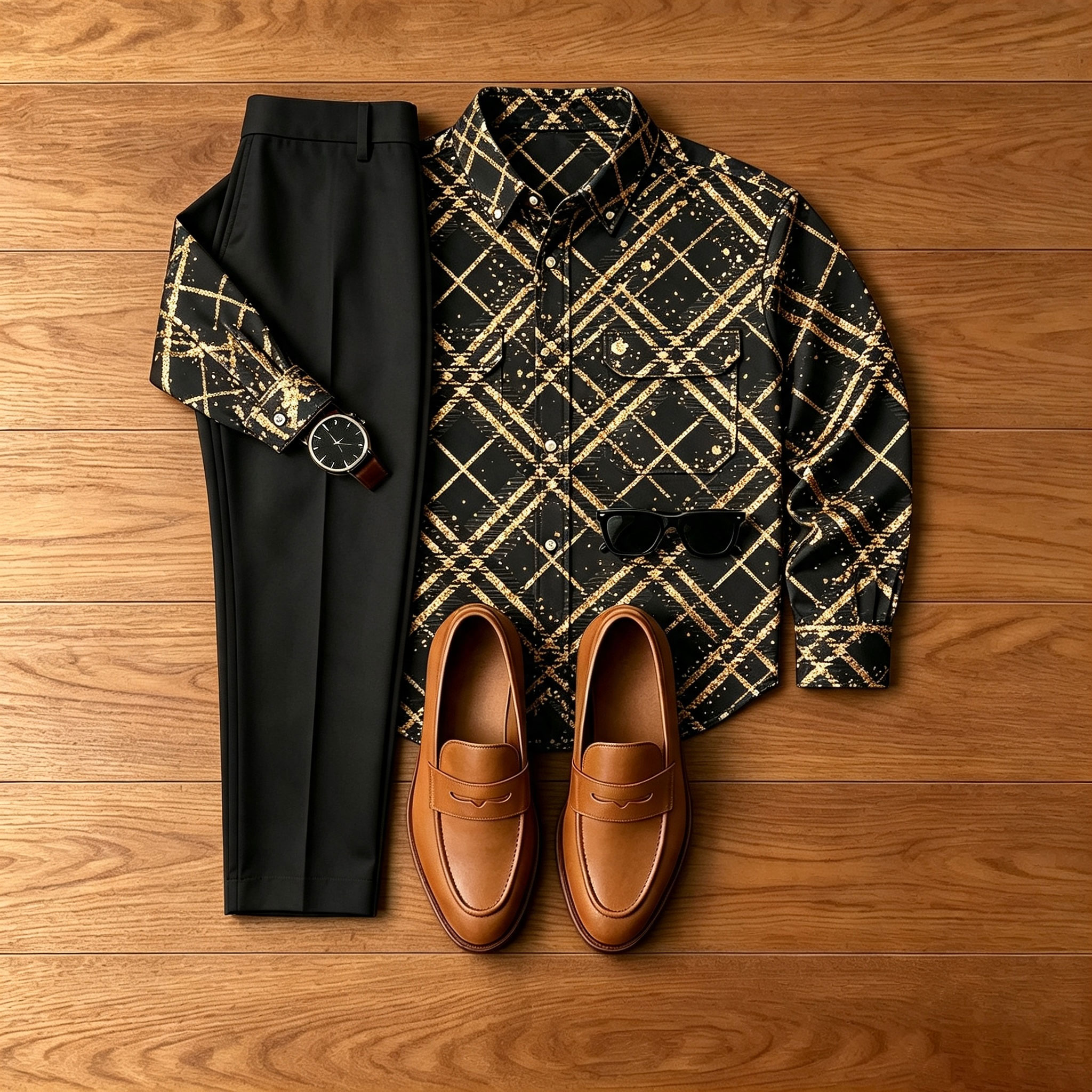 para hombre Diamond-Patterned Denim-Style chaqueta and pantalón Set