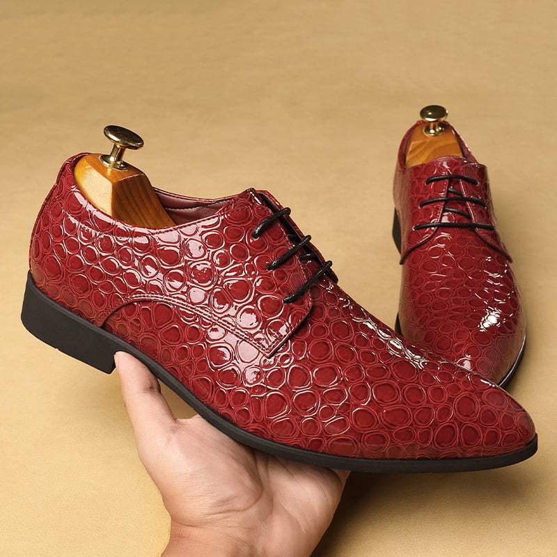 Zapatos elegantee Embossed Pointed Toe Patent cuero para hombre
