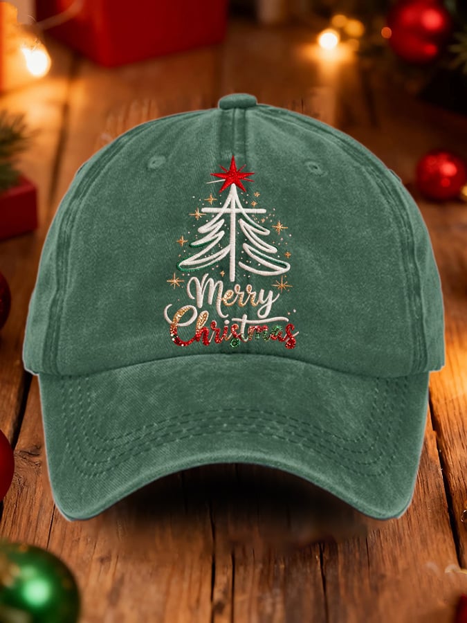 Gorras retro Merry Christmas Cross Christmas Tree estampado Baseball