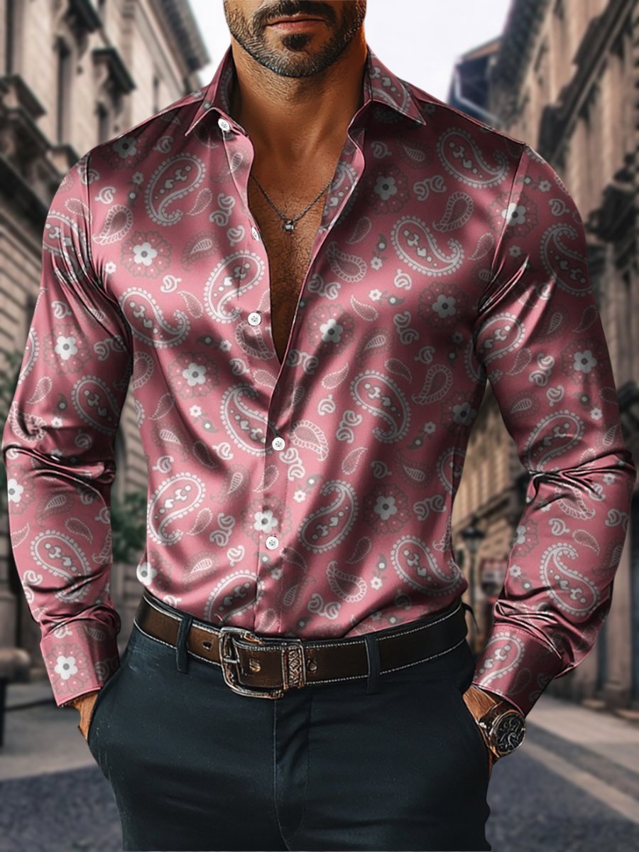 Camisa satén Luxe de manga larga con botones para hombre