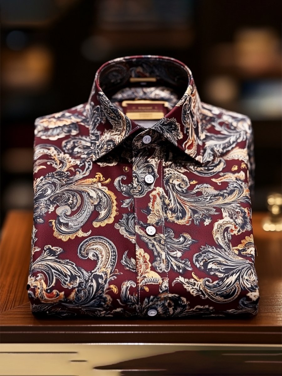 Camisa casual Festive Paisley estampado de manga larga para hombre