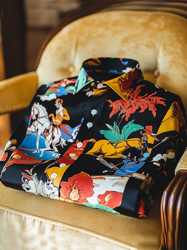 Camisa Western Equestrian estampado de manga larga para hombre