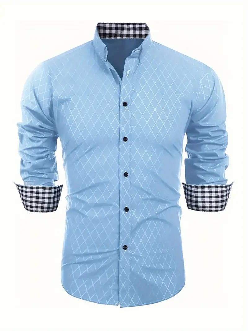Camisa ejecutivo casual a cuadros de manga larga para hombre
