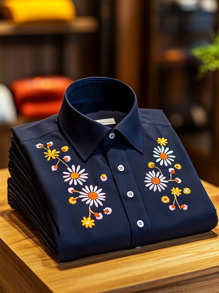 Camisa ejecutivo casual floral solapa de manga corta para hombre